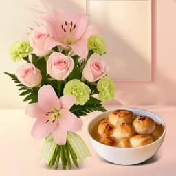 Baked Rasgulla from Balaram Mullick with Mixed Flowers Bouquet 1