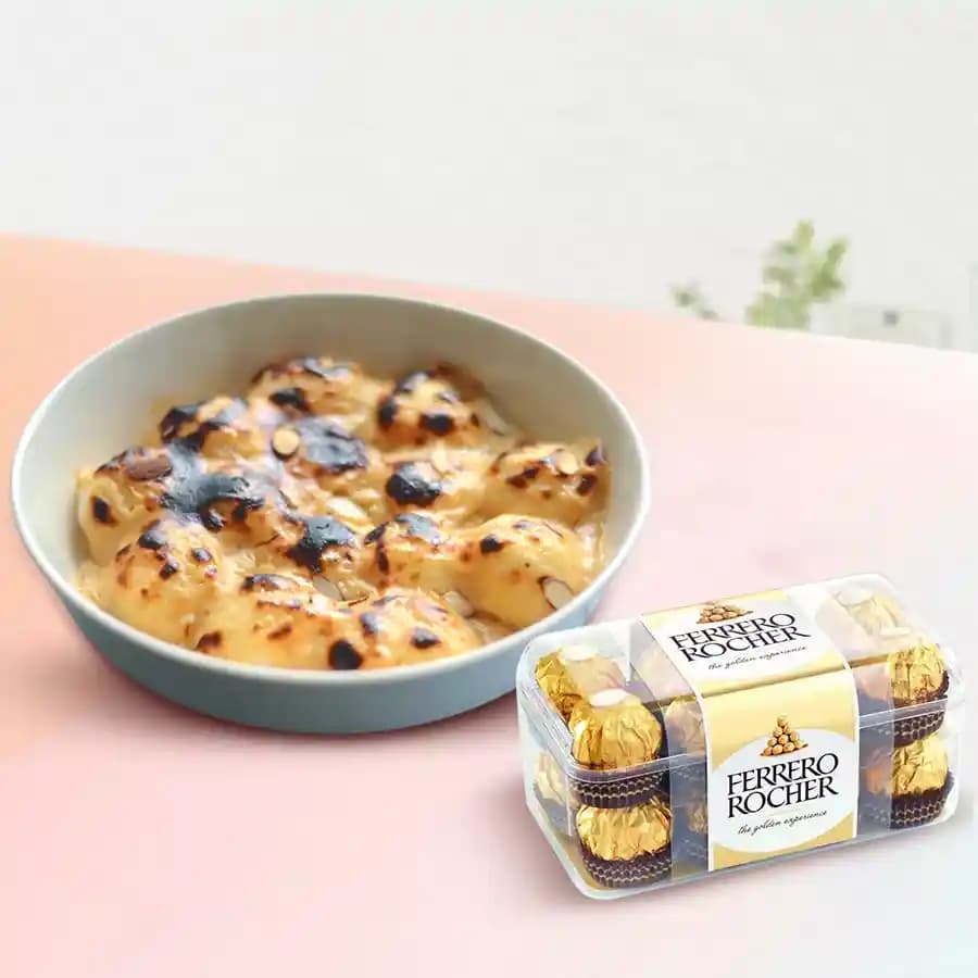 Baked Rasgulla from Balaram Mullick with Ferrero Rocher