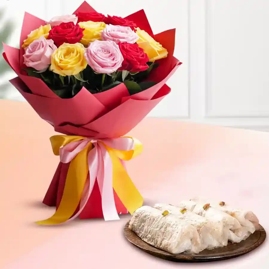 Rainbow Roses N Sweet Delights