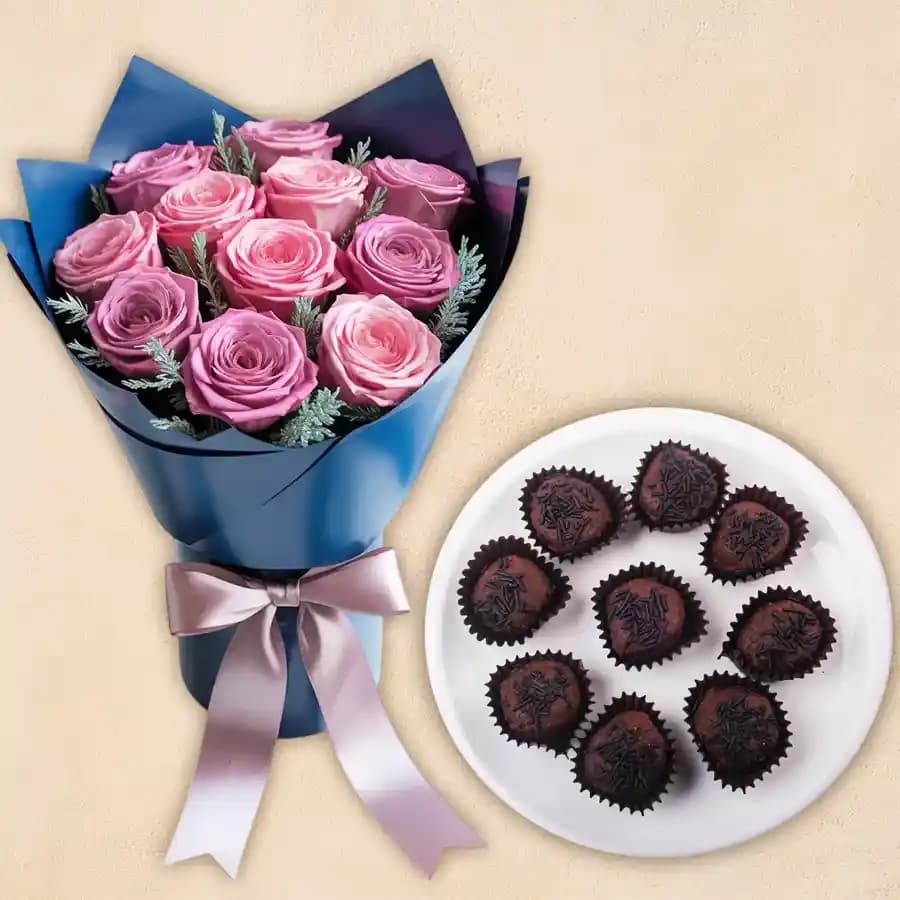 Chocolava from Balaram Mullick with Pink Rose Bouquet