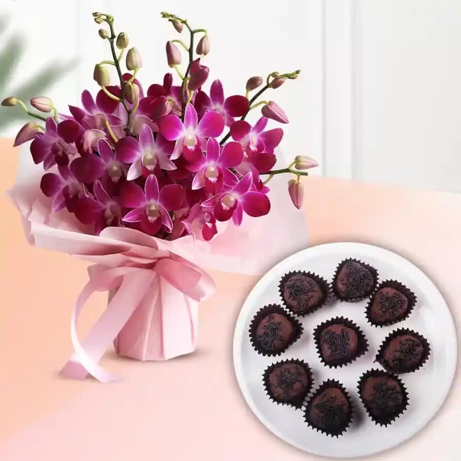 Chocolava from Balaram Mullick with Orchid Bouquet