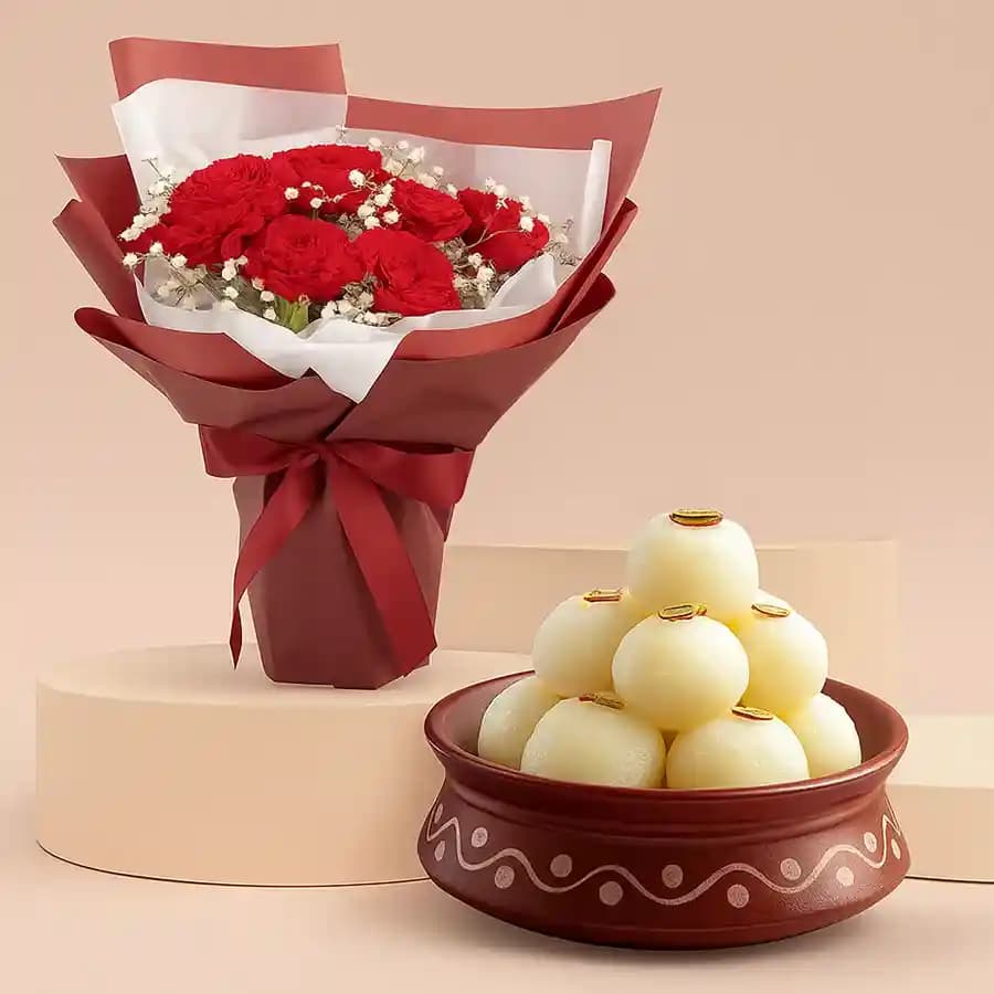 Red Carnations N Rasgulla Delight