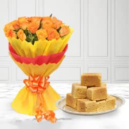 Orange Roses N Mysore Pak Treat 1