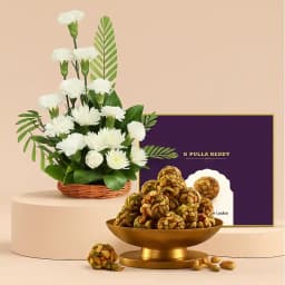 White Floral Elegance N Nutty Laddu Bliss 1