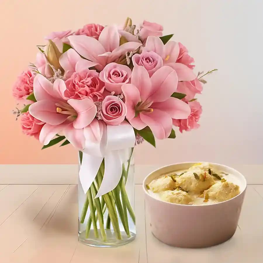 Mixed Flowers N Rasmalai Elegance