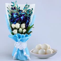 Elegant Flowers Bouquet with Rasgulla Combo 1
