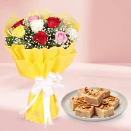 Mixed Roses N Kaju Barfi Delight 1