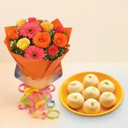 Jumbo Pedha from Chitale Bandhu Mithaiwale with Seasonal Flower Bouquet 1