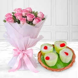 Daab Sandesh from Balaram Mullick with Pink Rose Bouquet 1
