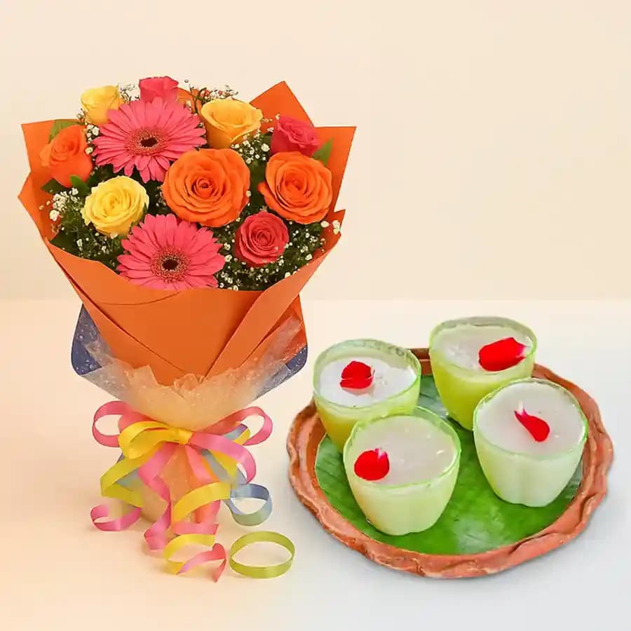 Daab Sandesh from Balaram Mullick with Seasonal Flower Bouquet