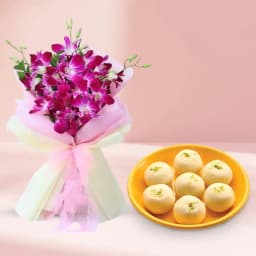 Jumbo Pedha from Chitale Bandhu Mithaiwale with Orchid Bouquet 1