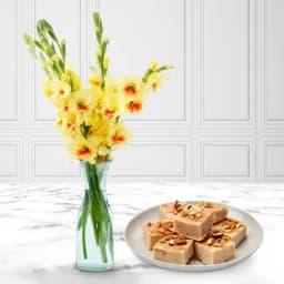 Sunny Gladiolus N Kaju Barfi Delight 1