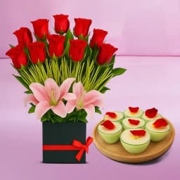 Daab Sandesh from Balaram Mullick with Designer Flower Arrangement 1