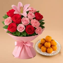 Fresh Mixed Flowers N Laddus Delight 1