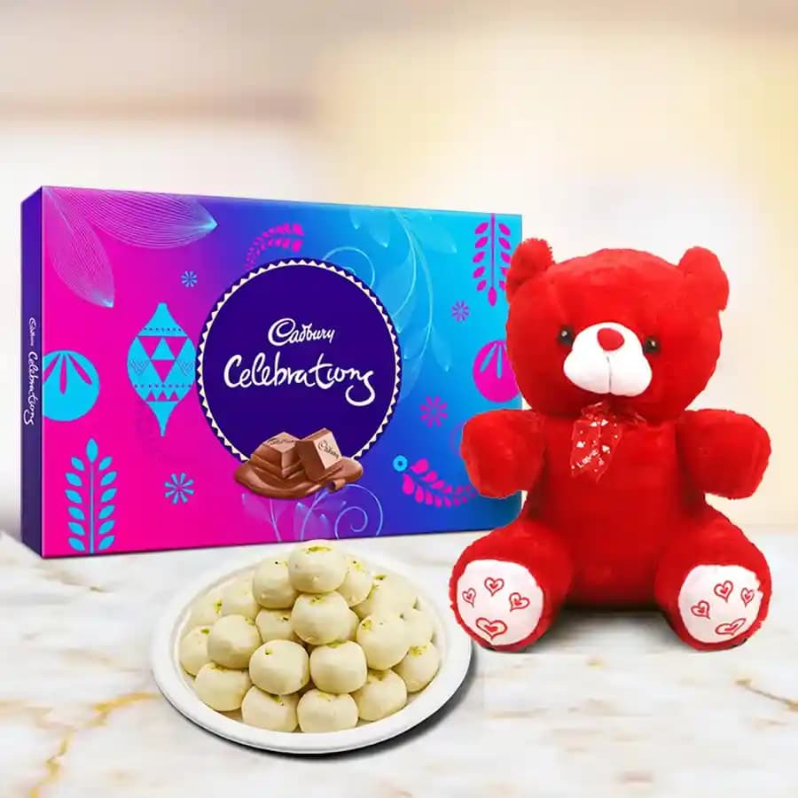 Jumbo Pedha from Chitale Bandhu Mithaiwale with Teddy N Cadbury Celebration Chocolate Pack
