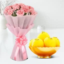 Pink Carnations N Raj Bhog Combo 1