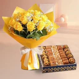Yellow Roses N Mixed Baklava Combo 1