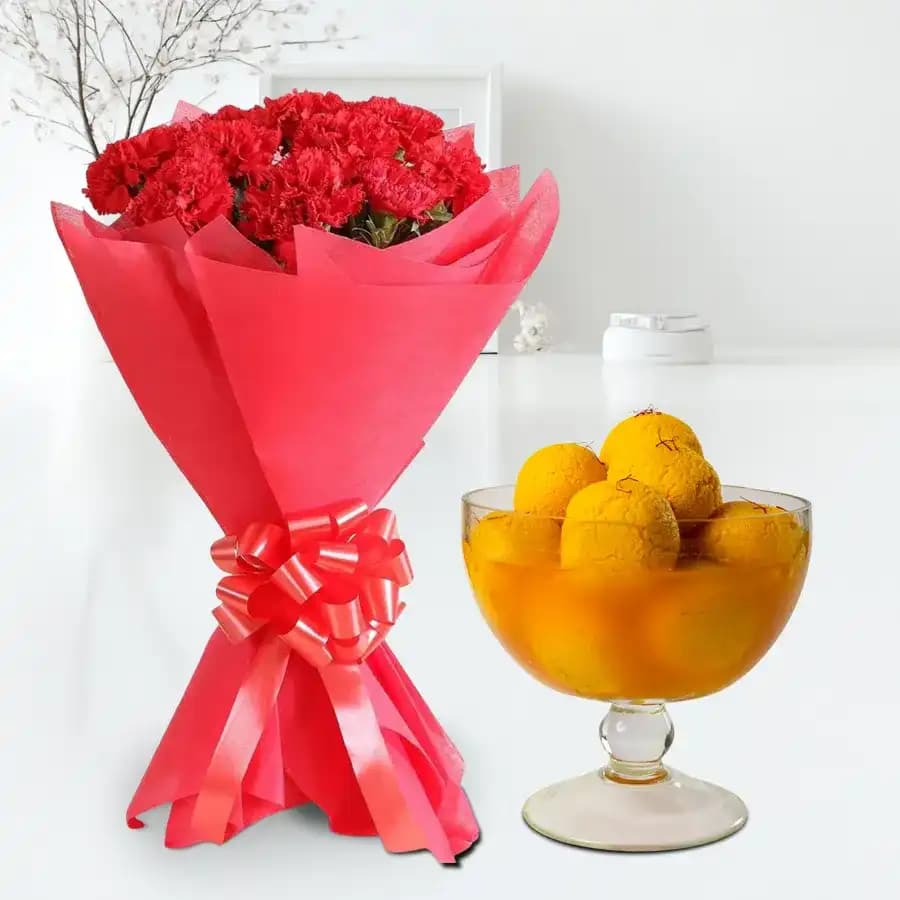 Carnations N Raj Bhog Delight