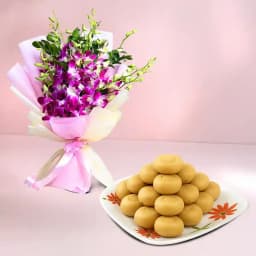 Sakhari Pedha from Chitale Bandhu Mithaiwale with Orchid Bouquet 1
