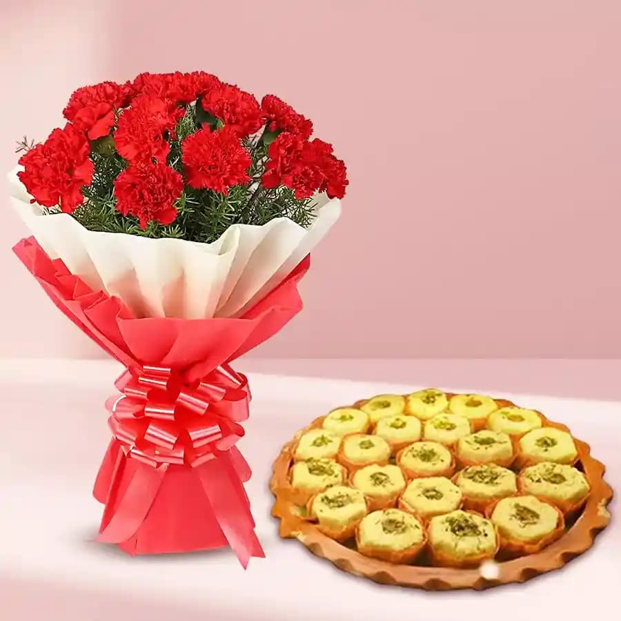 Immunity Sandesh from Balaram Mullick with Red Carnation Bouquet