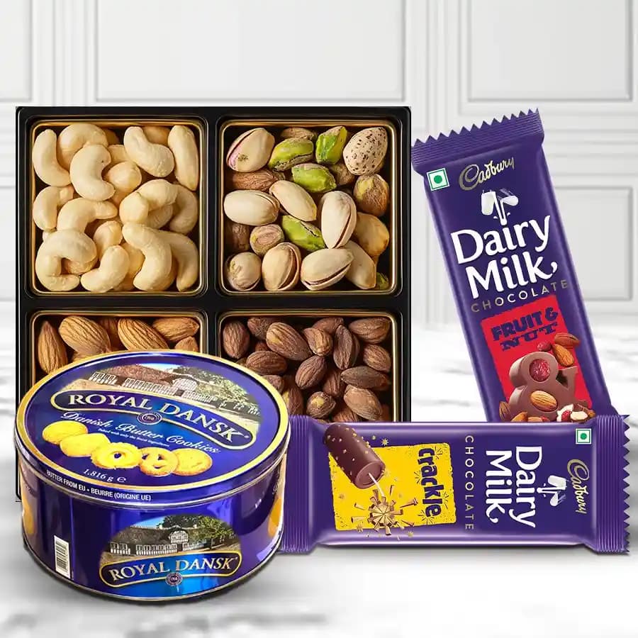 Tasty Assorted Dry Fruits with Cookies N Chocolates