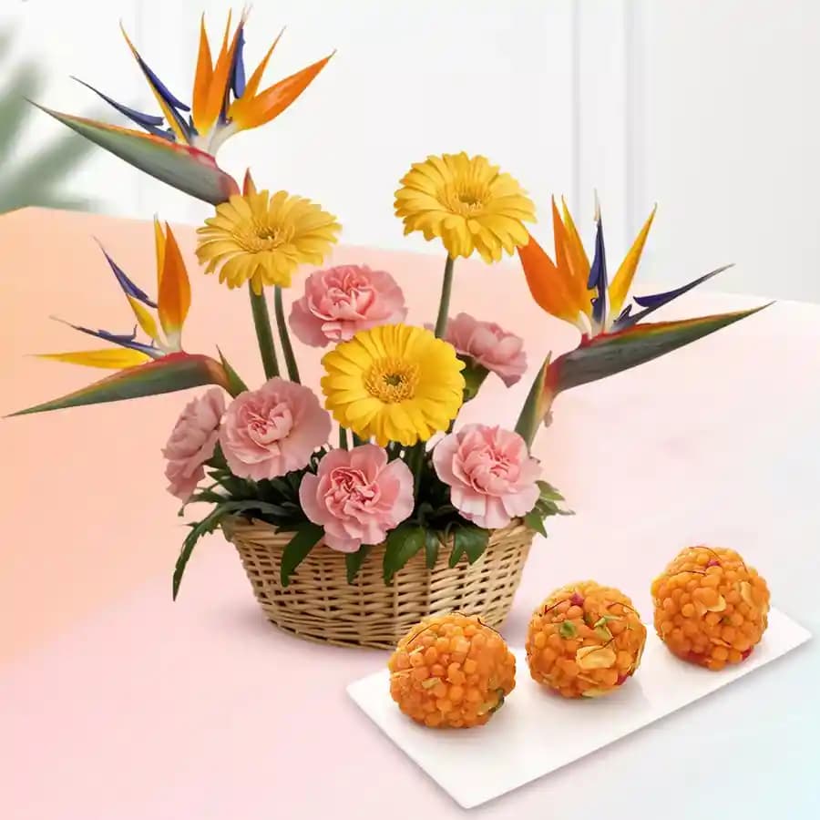 Mixed Flowers Vase N N Laddu Delight