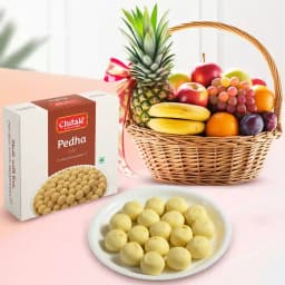 Sakhari Pedha from Chitale Bandhu Mithaiwale with Fresh Fruit Basket 1