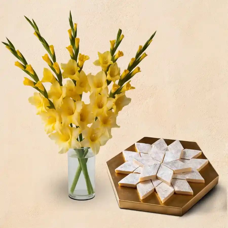 Gladiolus Elegance with Kaju Katli