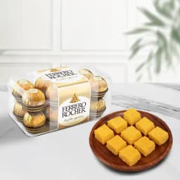 Mango Malai Barfi from Karachi Sweet Mart with Ferrero Rocher 1