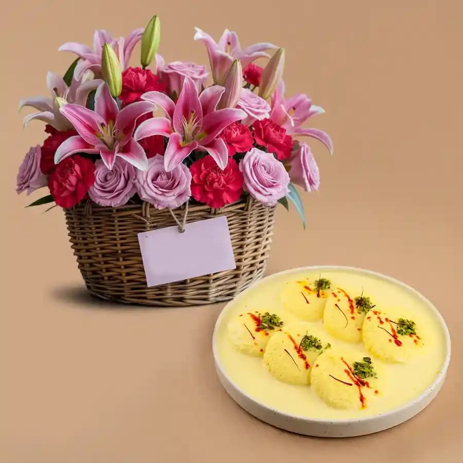 Delightful Flowers N Rasmalai Duo