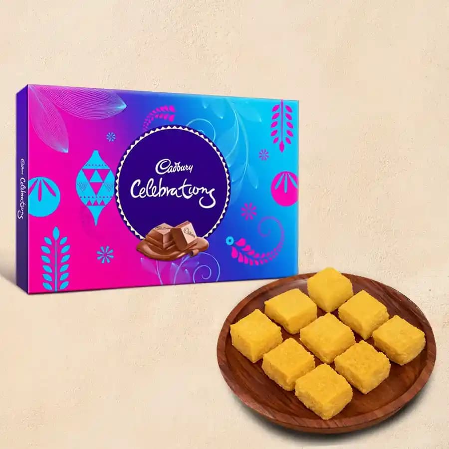 Mango Malai Barfi from Karachi Sweet Mart with Cadbury Celebration