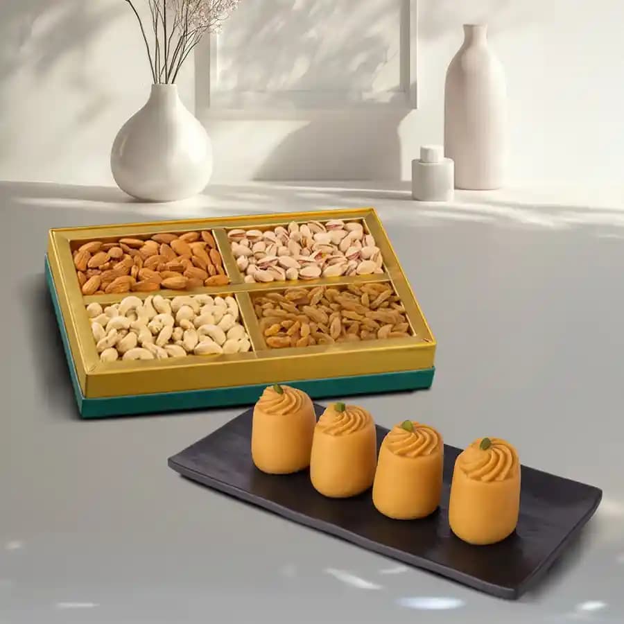 Nolen Gurer Maharani Sandesh from Ganguram with Assorted Dry Fruits