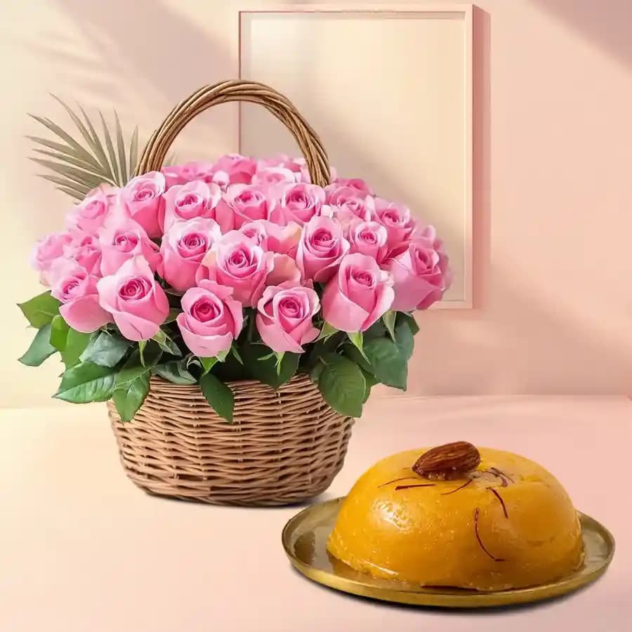 Pink Roses N Badam Halwa Elegance