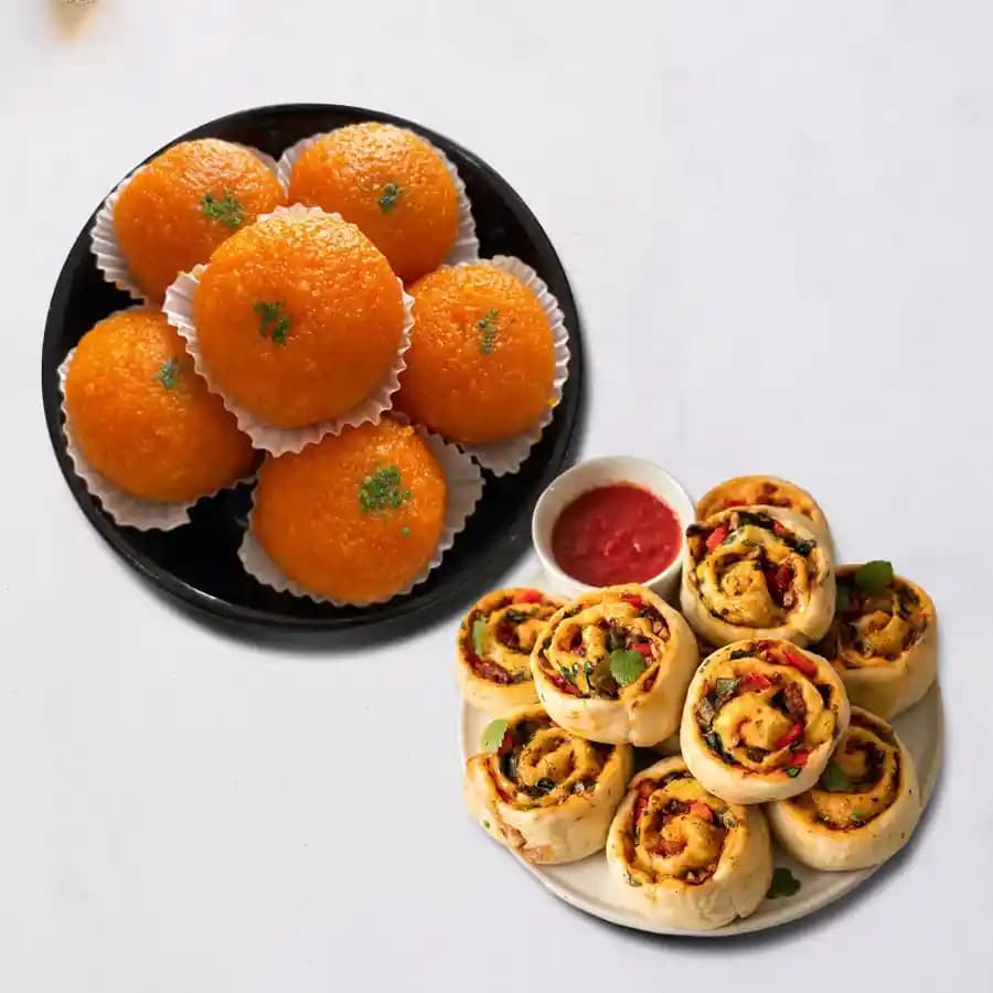 Laddu n Veg Pizza Roll Feast
