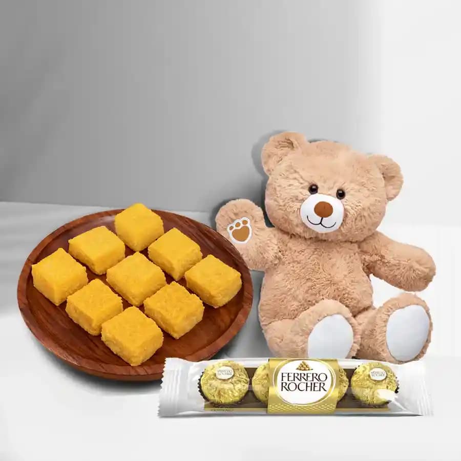 Mango Malai Barfi from Karachi Sweet Mart with Teddy N Ferrero Rocher