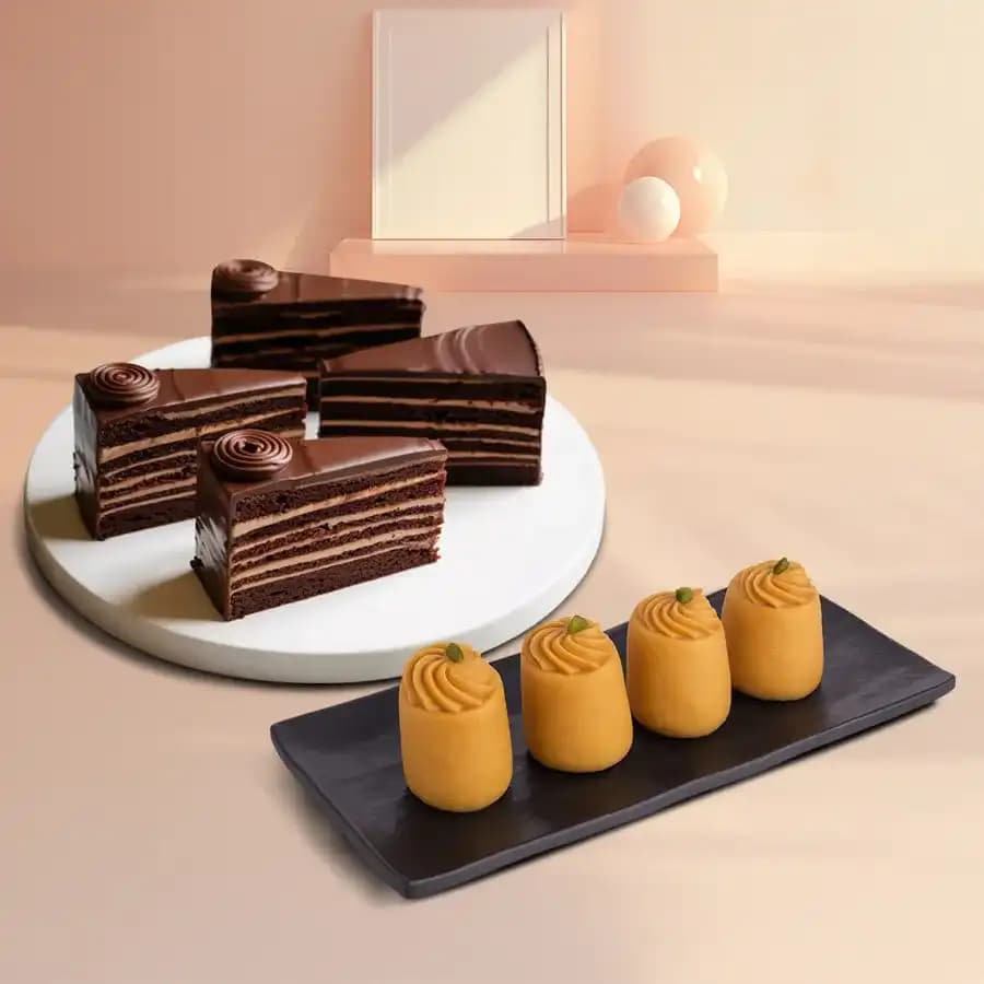 Nolen Gurer Maharani Sandesh from Ganguram with Chocolate Pastry