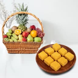 Mango Malai Barfi from Karachi Sweet Mart with Fresh Fruit Basket 1