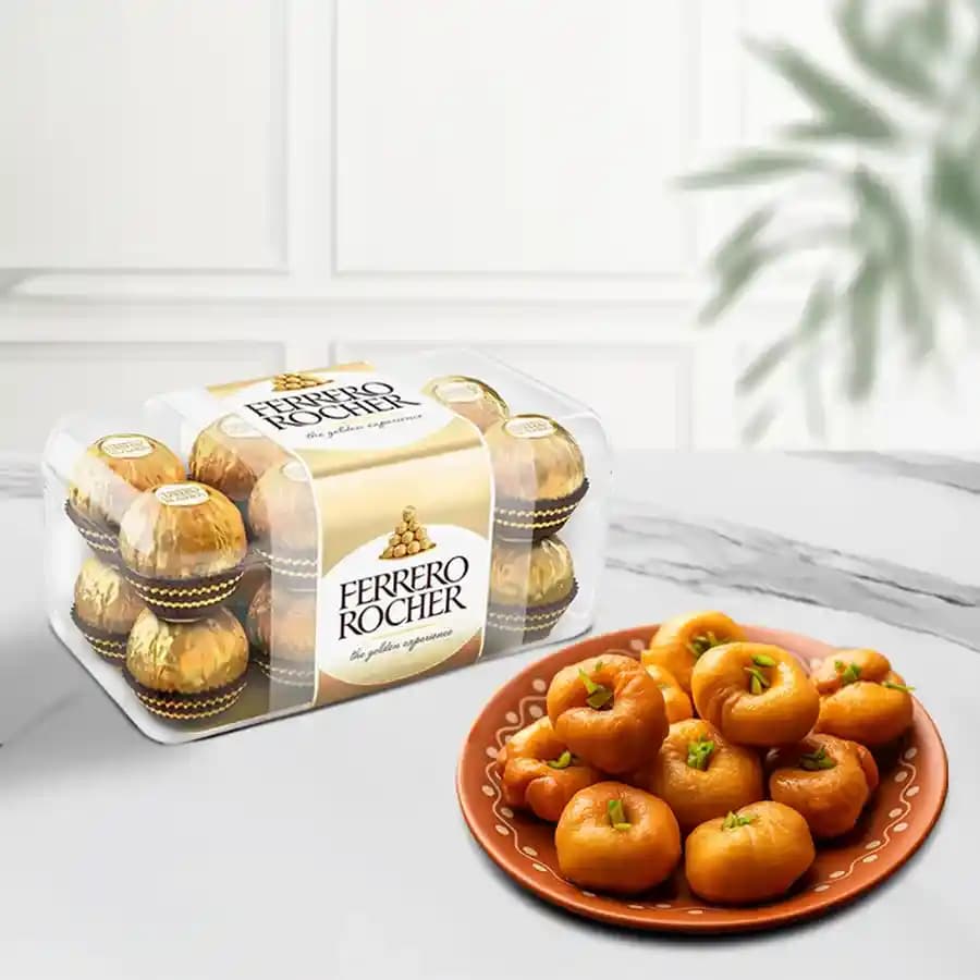 Balushahi from Karachi Sweet Mart with Ferrero Rocher