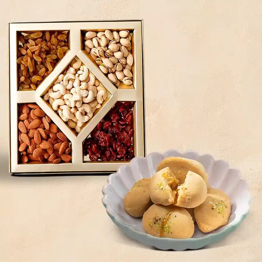 Nolen Gurer Jalbhara Sandesh from Ganguram with Assorted Dry Fruits
