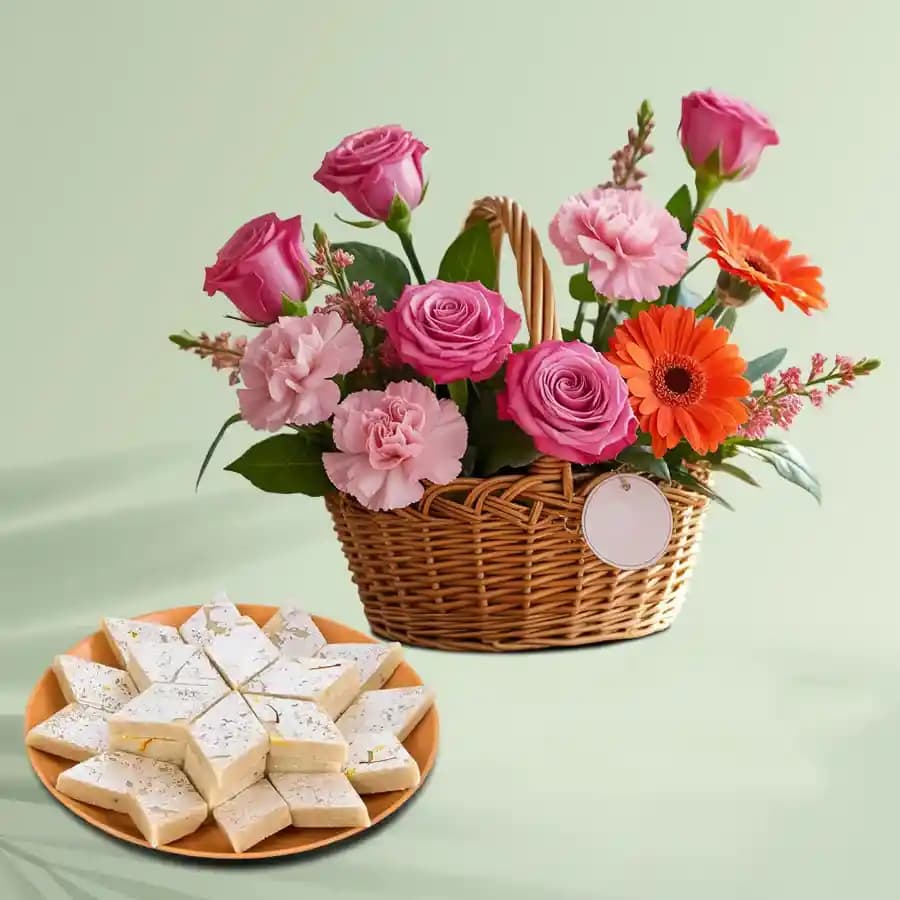 Charming Mixed Flowers N Kaju Katli Duo