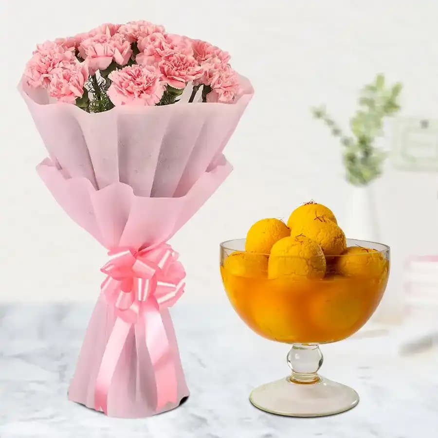 Pink Carnations N Raj Bhog Combo
