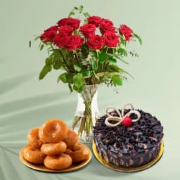 Elegant Red Roses N Delectable Treats 1