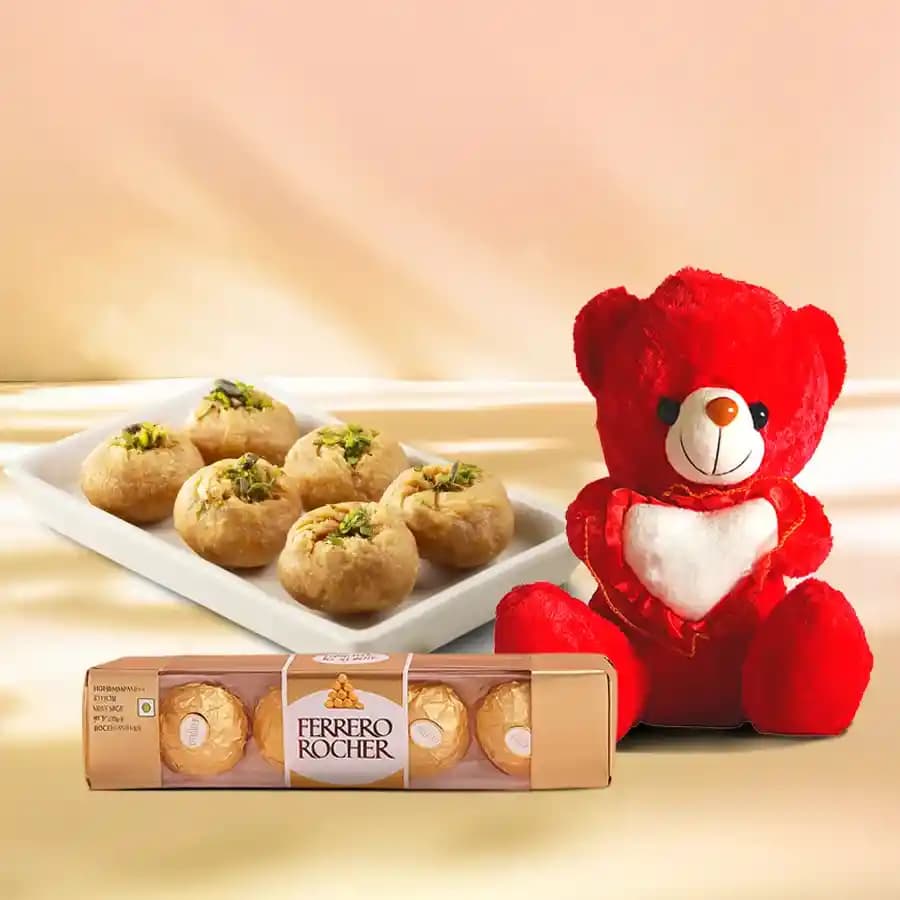 Balushahi from Karachi Sweet Mart with Teddy N Ferrero Rocher