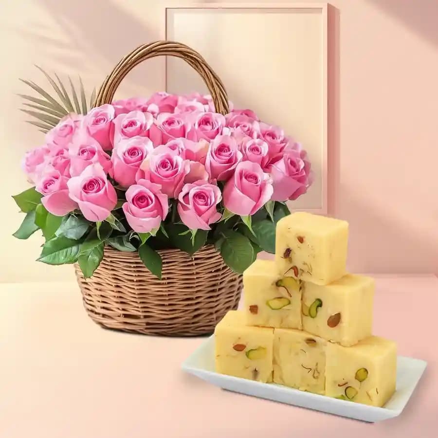 Stunning Pink Roses N Soan Papri Combo