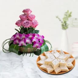 Elegant Flowers N Kaju Katli Indulgence 1