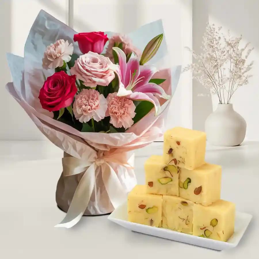 Colorful Mixed Flowers N Soan Papri Delight