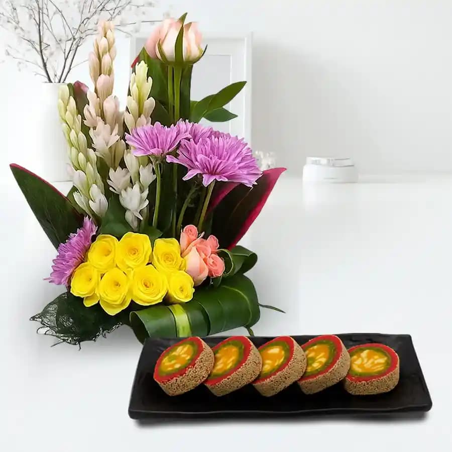 Baked Badam Jalebi from Ganguram Mixed Flower Arrangement