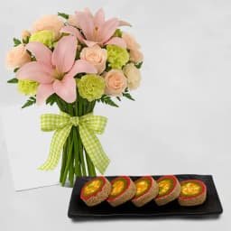 Baked Badam Jalebi from Ganguram with a Mixed Flowers Bouquet 1