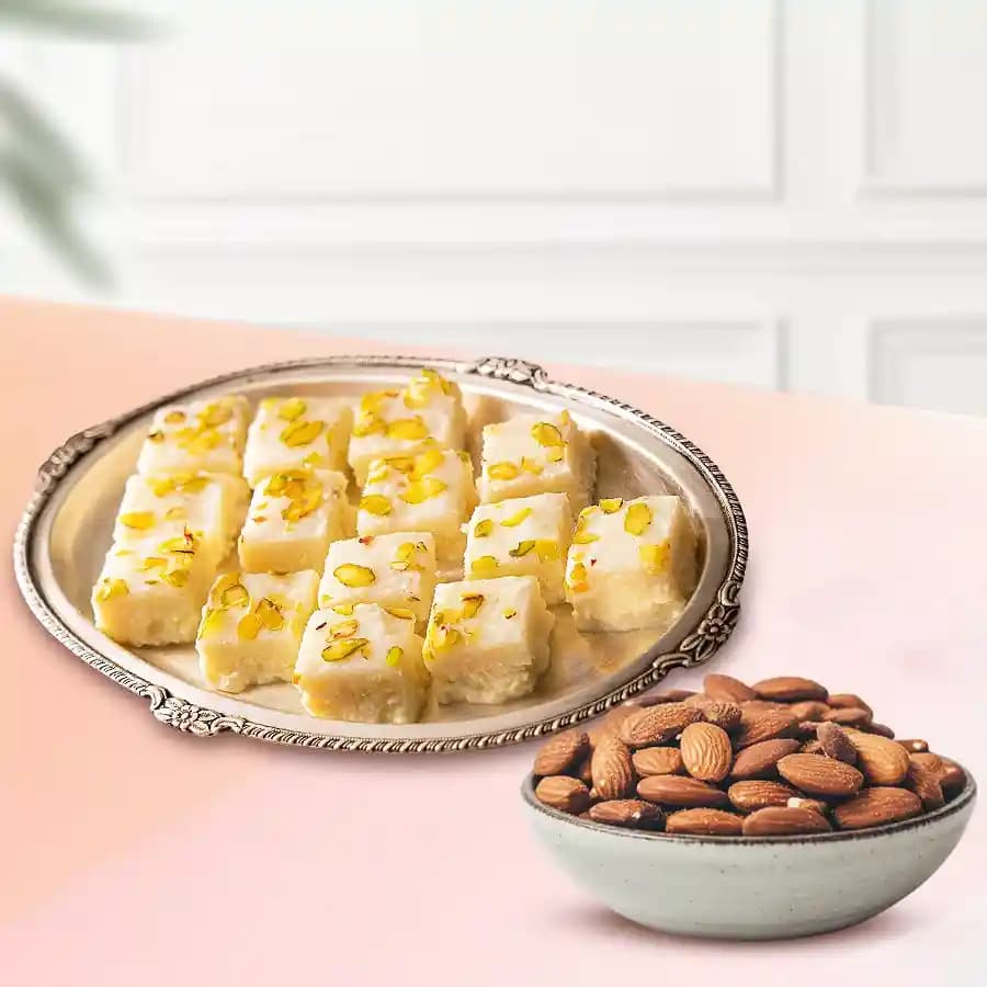 Malai Barfi from Karachi Sweet Mart with Crunchy Almonds