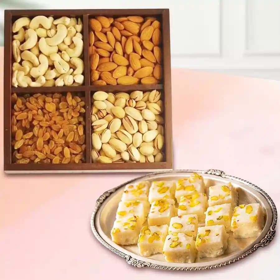 Malai Barfi from Karachi Sweet Mart with Mixed Dry Fruits